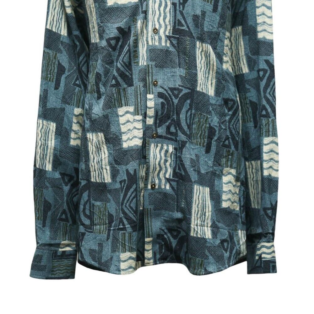 Mens Shirt Button Up Blue White Abstract Navajo Aztec Ethnic Tribal Casual XL - Picture 4 of 6
